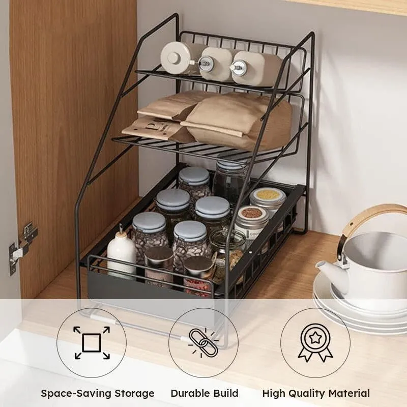Essentio Multi-Tier Kitchen Rack with Pull-Out Drawer - Black media 4