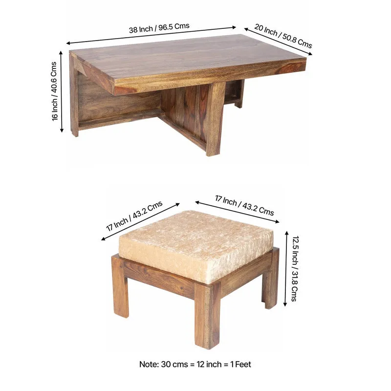 Drexon Sheesham Wooden Center Table with Stools (Brown,Grey) - Five Piece Set media 10