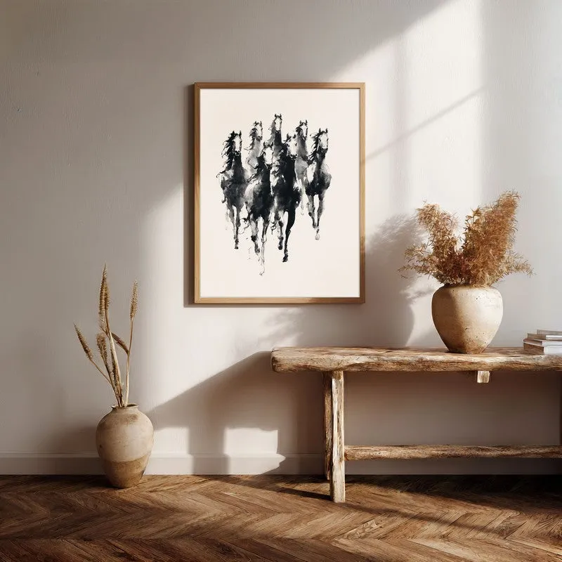 Vintage Horse Gallop Wall Painting With Brown Frame media 7