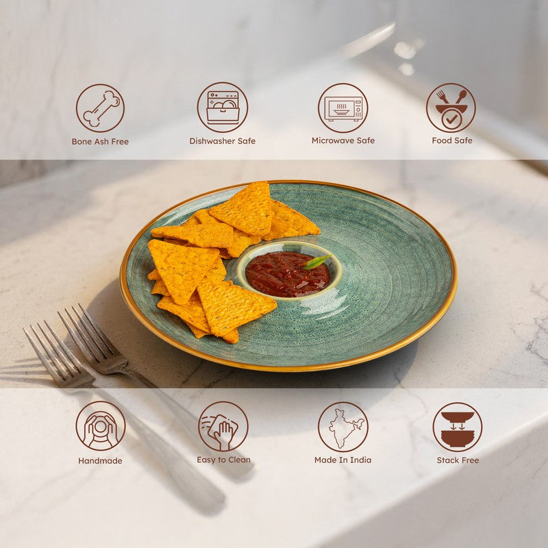 Verdant Shore Ceramic Chip n Dip Platter - Green media 7