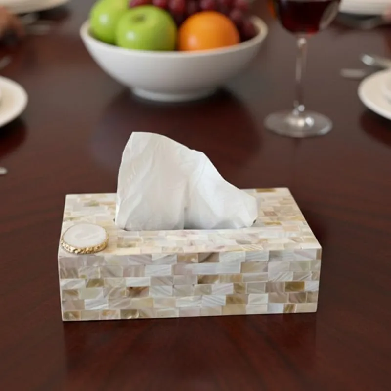 Suzzaine Handcrafted Mother Of Pearl & Agate Tissue Box - White media 1