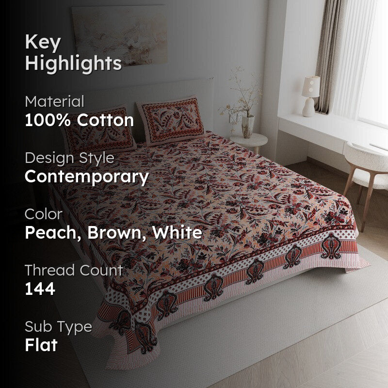 RoyalSlumber Cotton Bedsheet (Peach) - 144 TC media 2