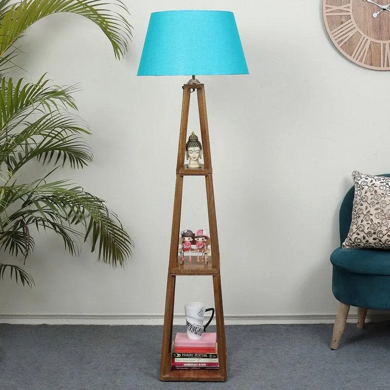 Blace Netima Wooden Floor Lamp With Shelf - Turquoise media 3
