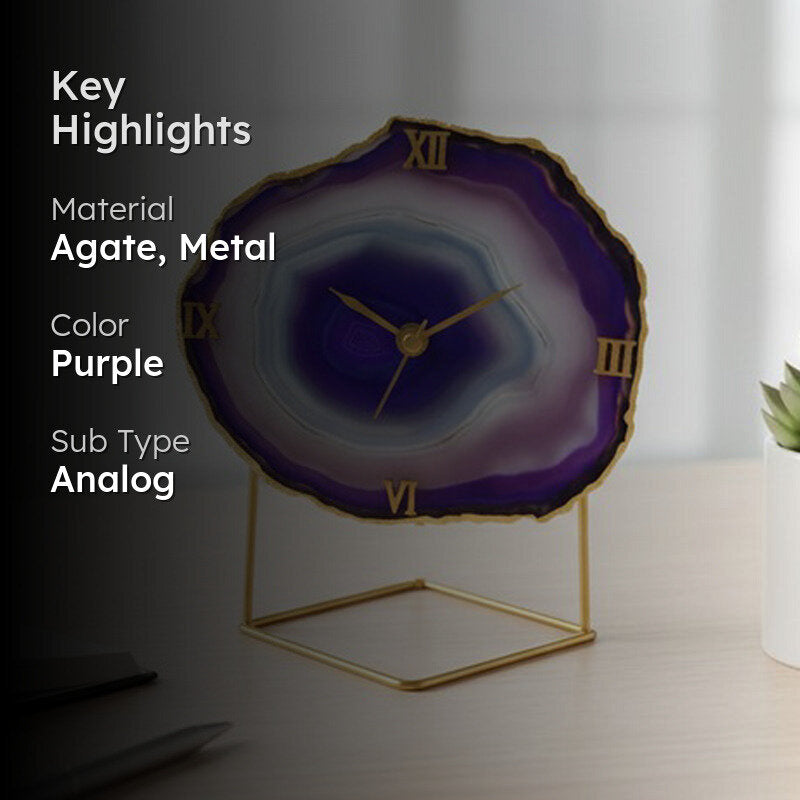 Darsh Handcrafted Agate Table Clock - Purple media 2