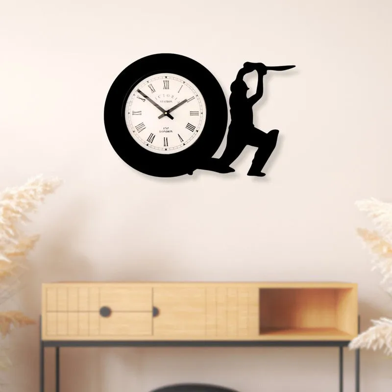 Cricketer Steel Analog Wall Clock - Black media 3