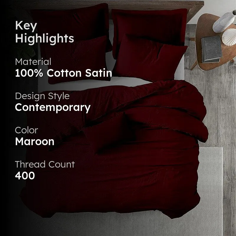 Evelyn 100% Cotton Satin Weave Bedding Set - Maroon - 400 TC media 2