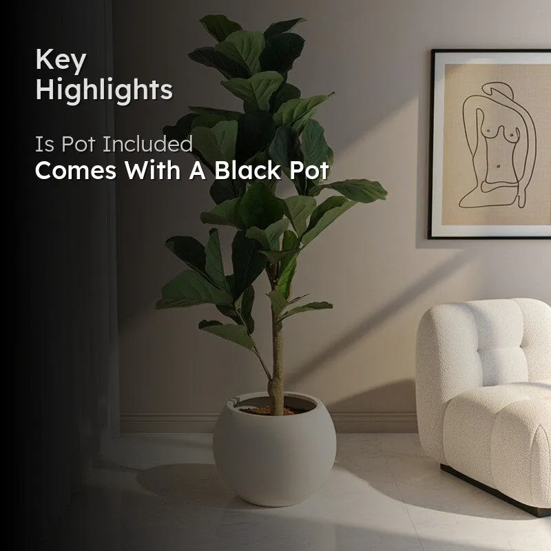 Faux Realtouch Green Fiddle Leaf Fig Tree With Black Plastic Pot - 3.9 Feet media 2