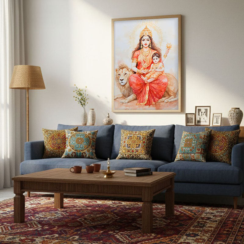 Jaya Durga Mata Spiritual Archival Paper Wall Painting - Natural Brown Frame media 4