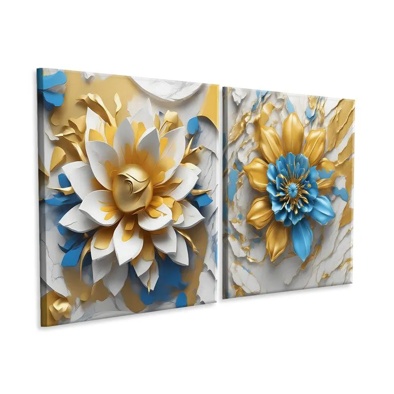 Frosted Flora Canvas Wall Painting - Set Of Two media 4