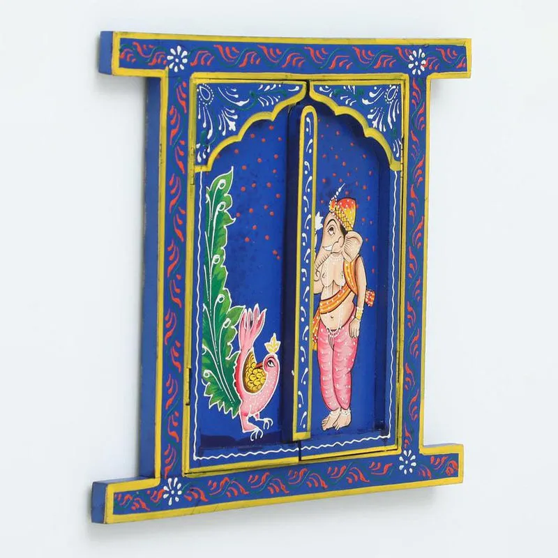 Ganesha Peacock Jharokha Wooden Wall Accents media 6