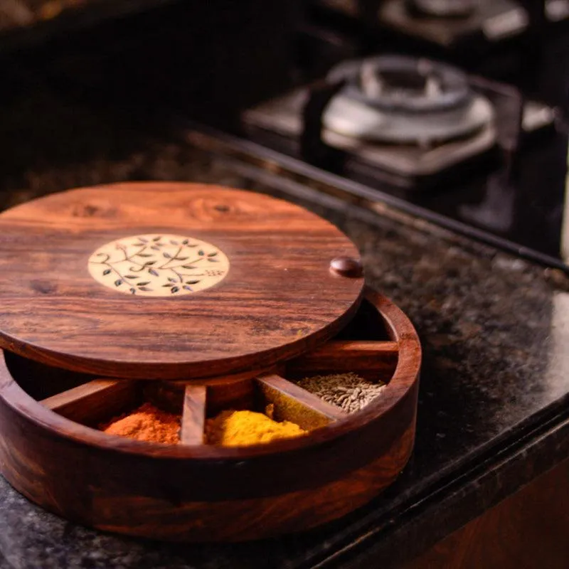 Pipali Food Safe Sheesham Wood Masala Box media 1