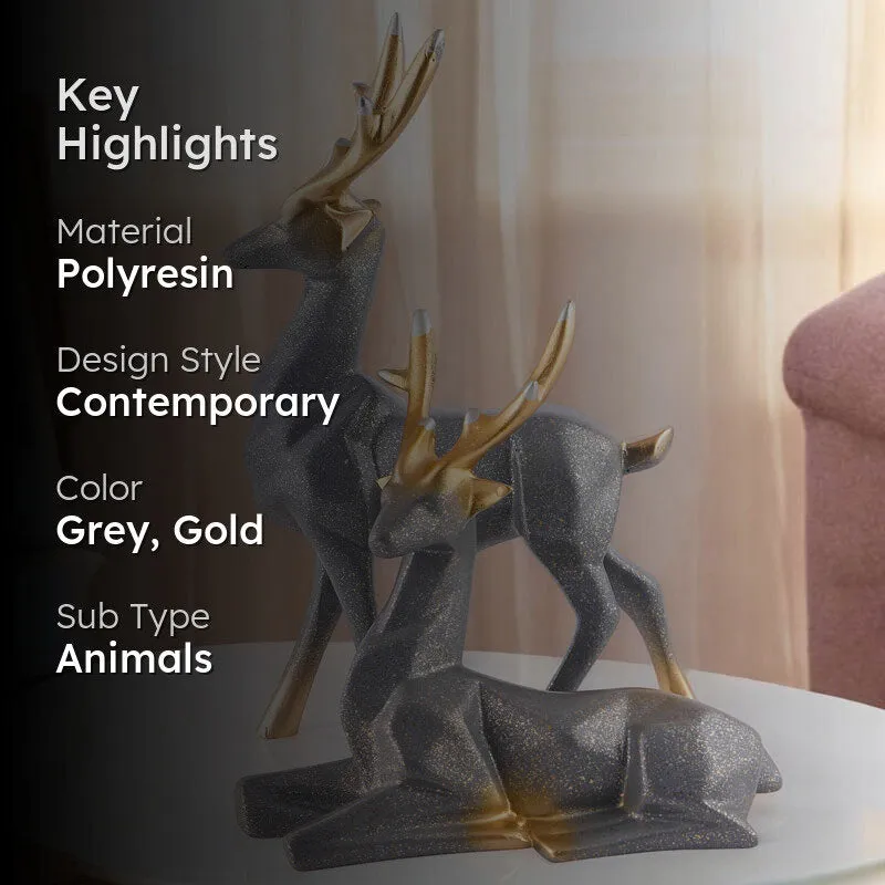Opulent Stag Painted Polyresin Show Piece (Grey)- Set Of Two media 2