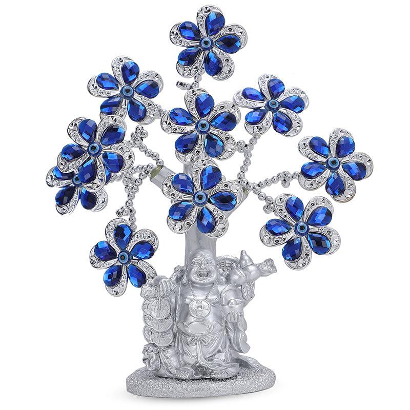 Laughing Buddha Tree Of Life Showpiece - Blue & Silver media 4