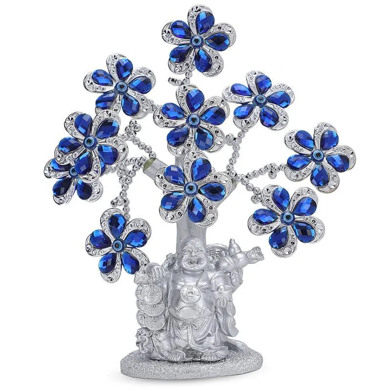 Laughing Buddha Tree Of Life Showpiece - Blue & Silver media 4