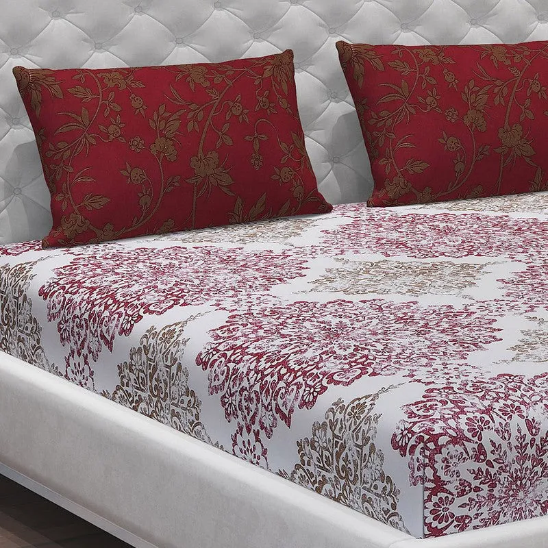 Monte Carlo Dio Mandala Cotton Bedsheet (White,Maroon) - 104 TC media 5