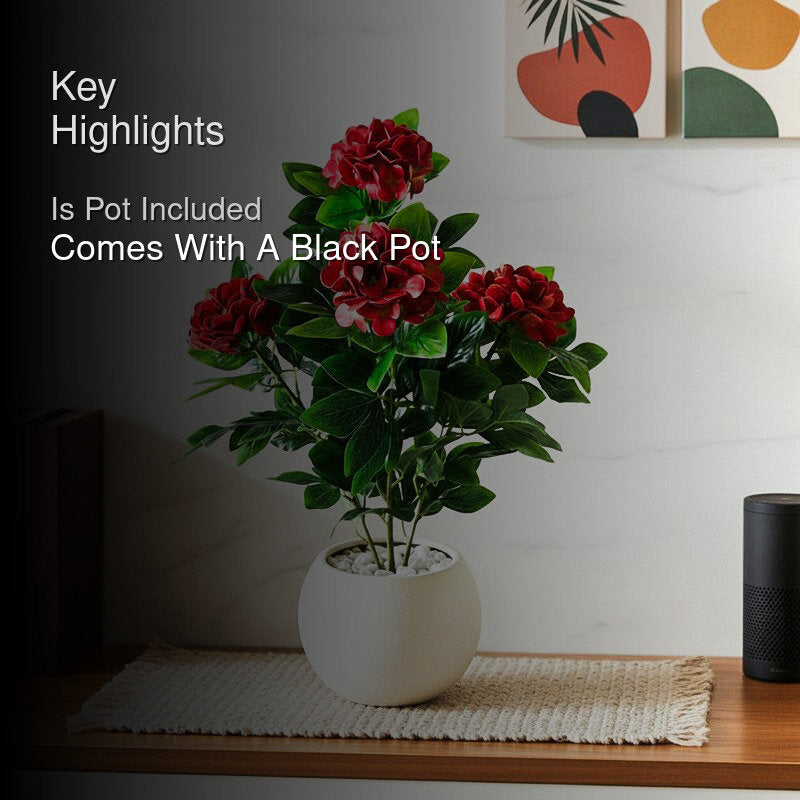 Faux Everlasting Hydrangea Plant With Black Plastic Pot (Red & Green) - 76 cm (2.5 ft) media 2