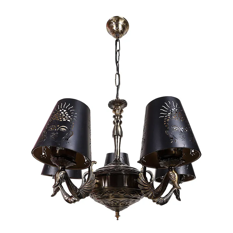 Buddha Etched Mayoor Golden Antique Ceiling Lamp media 3