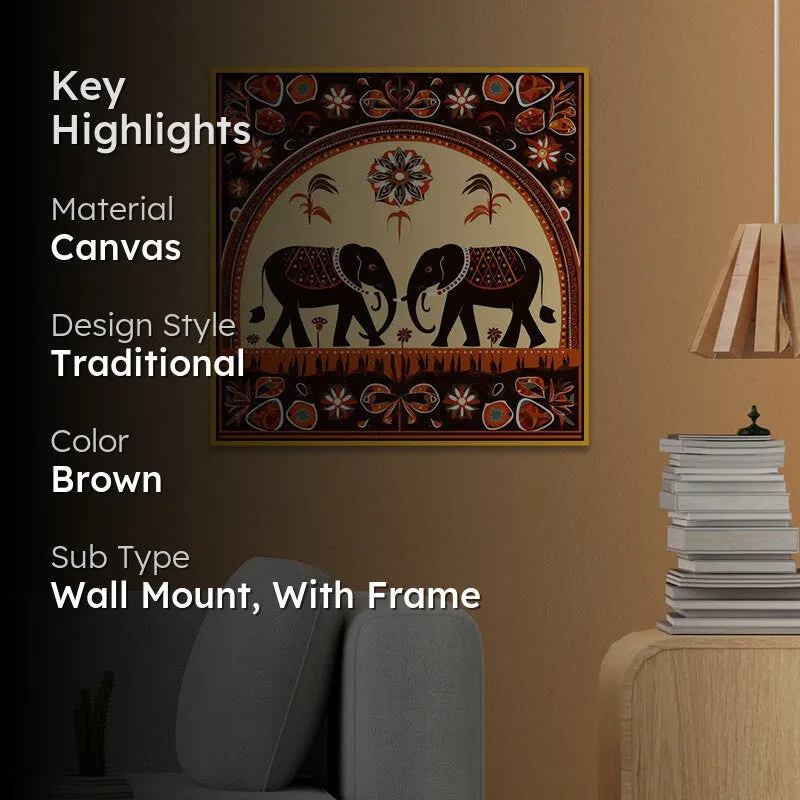 Tribal Haathi Duo Canvas Wall Art With Frame media 2