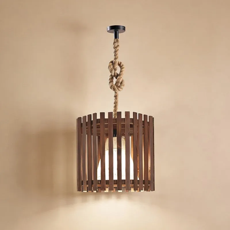 CageFacet Wooden Ceiling Lamp - Brown media 5