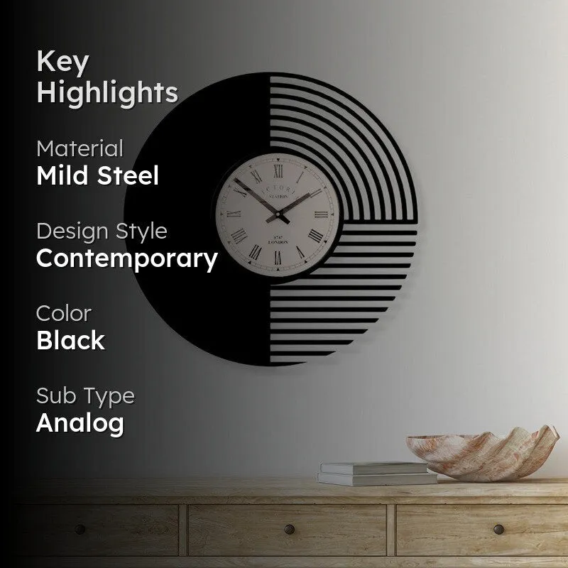 Astrixis Steel Analog Wall Clock - Black media 2