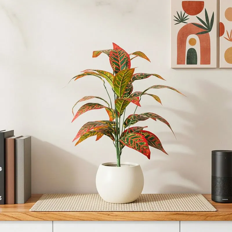 Amazonia Artificial Red Croton Plant With Black Plastic Pot - 2.3 Feet media 1
