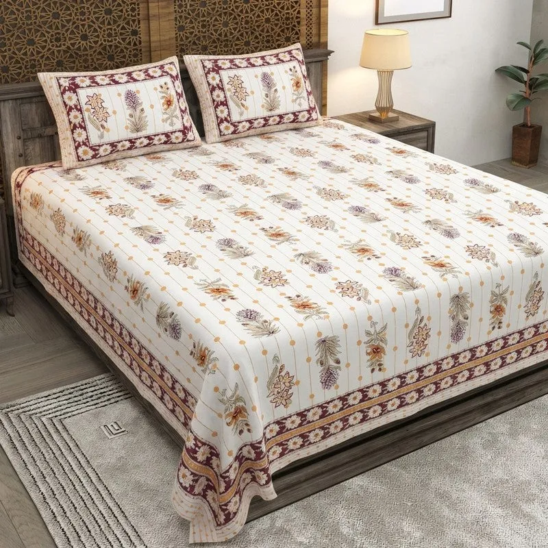 Heritagea Cotton Bedsheet (White,maroon) - 240 TC media 1