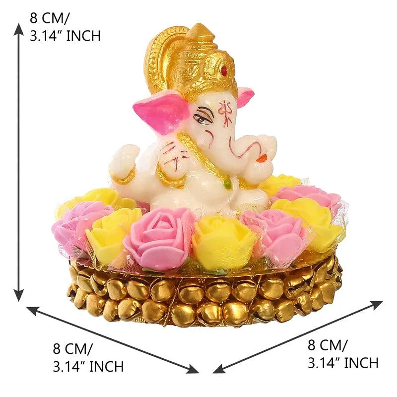 Lord Vinayak Pooja Tealight Candle Holder - Yellow & Pink media 6