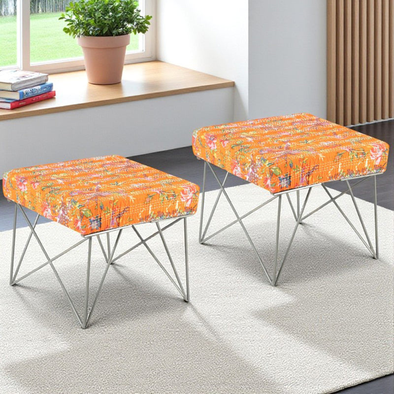 Havex Sheesham Wooden Stools (Orange) - Set Of Two