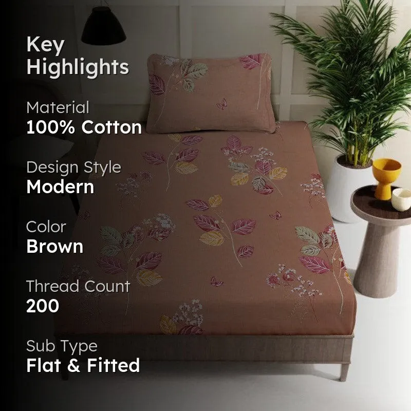 Agira Printed Cotton Bedsheet (Brown) - 200 TC media 2