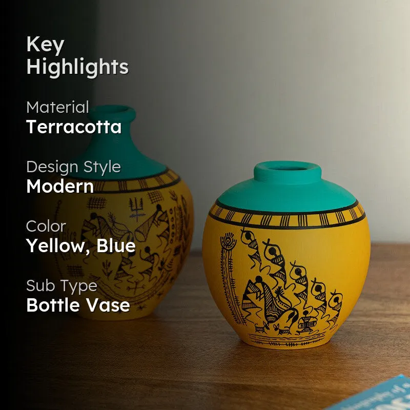 Warli Tales Vases - Set of Two (Yelow,Blue) media 2