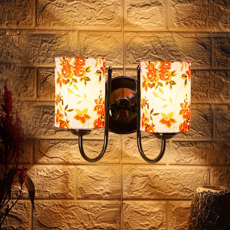Veda Duo Ibis Floral Cylindrical Fabric & Metal Wall Lamp
