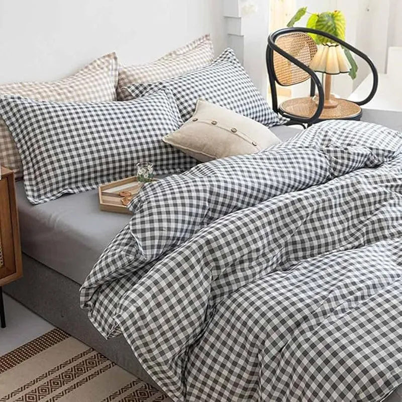 Checkered Dreams Fitted Micro Fiber Bedsheet (Grey) - 150 GSM media 1