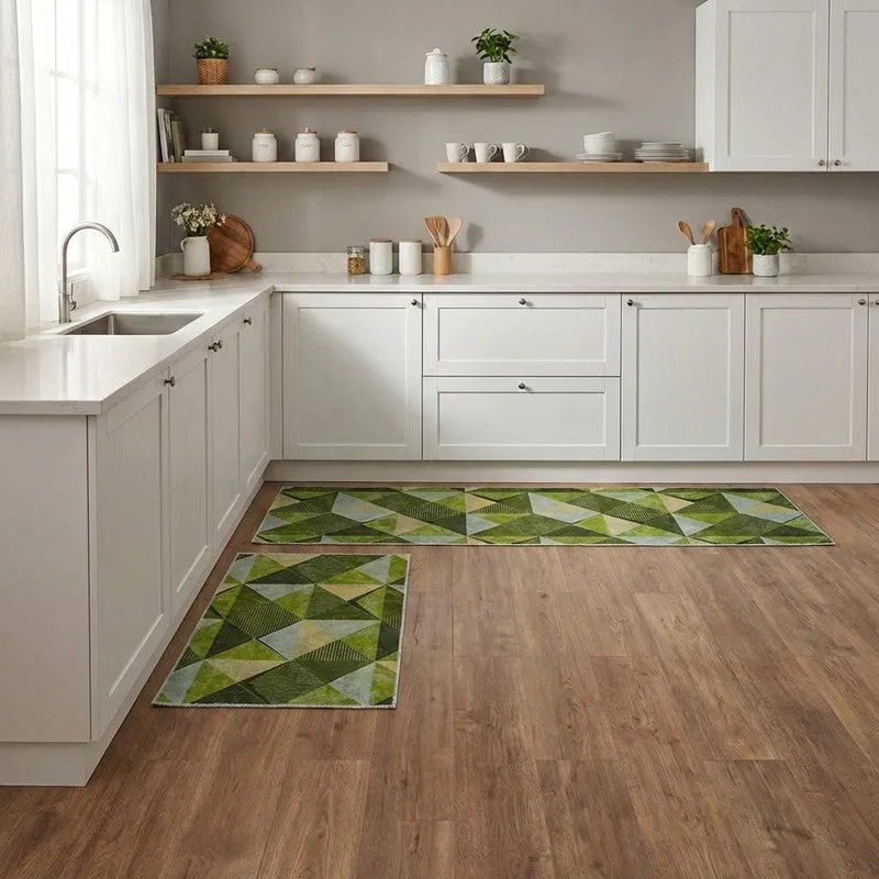 PatternShift Polyester Kitchen Floor Mats (Green) - Set of Two media 4