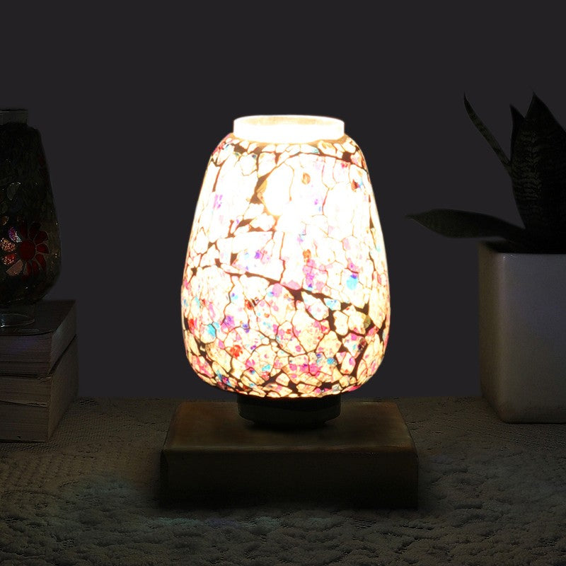 Norvessa Glass Table Lamp With Wooden Base - Multicolor