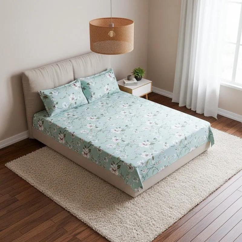 Advina Floral Bedhseet - Green Cotton Bedsheet - 180 TC media 1