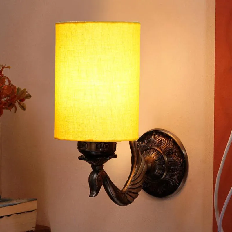 Amro Retro Cylindrical Fabric & Metal Wall Lamp - Yellow media 1