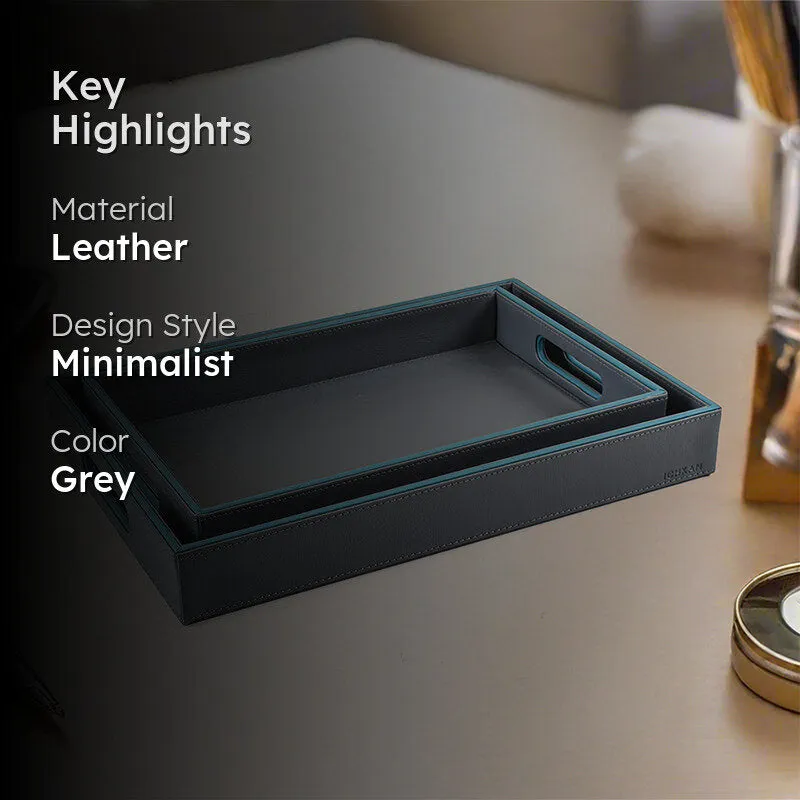 Tisca Faux Leather Serving Tray (Grey) - Set Of Two media 2