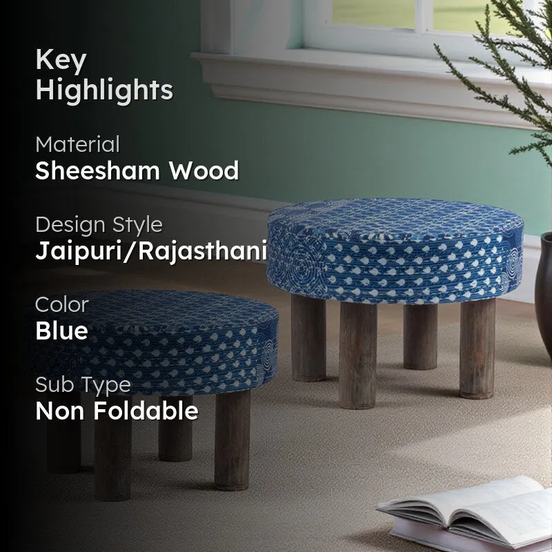 Gavex Sheesham Wooden Stools (Blue) - Set Of Two media 2