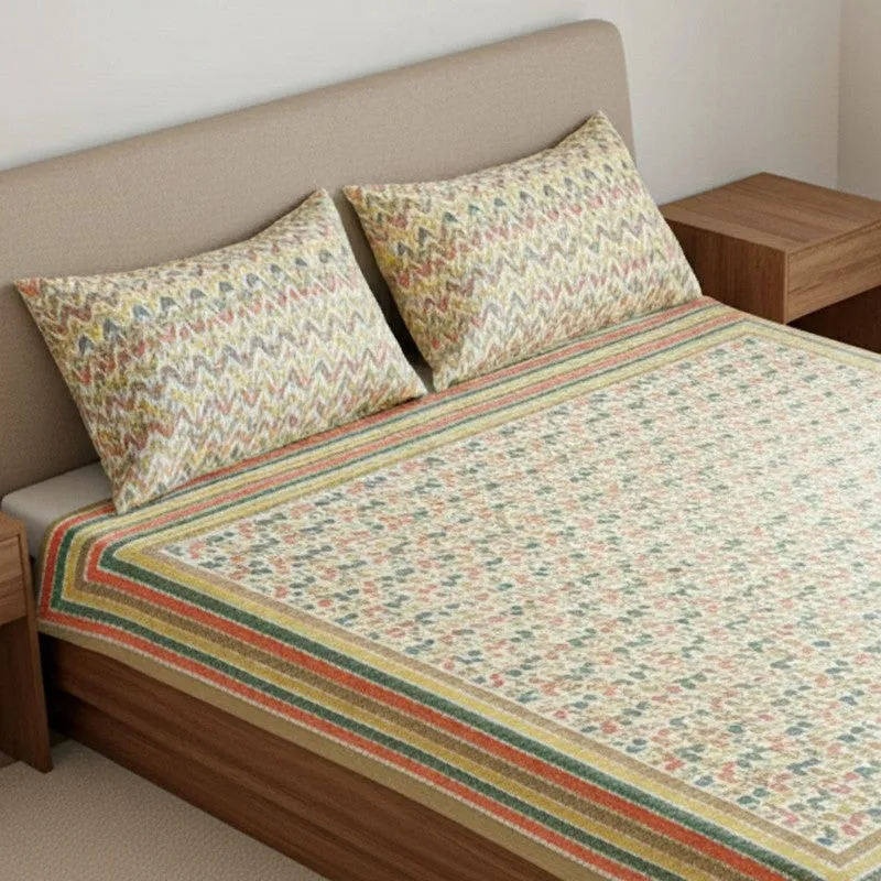 Vance Abstract Cotton Bedsheet (Green,Peach) - 180 TC media 3