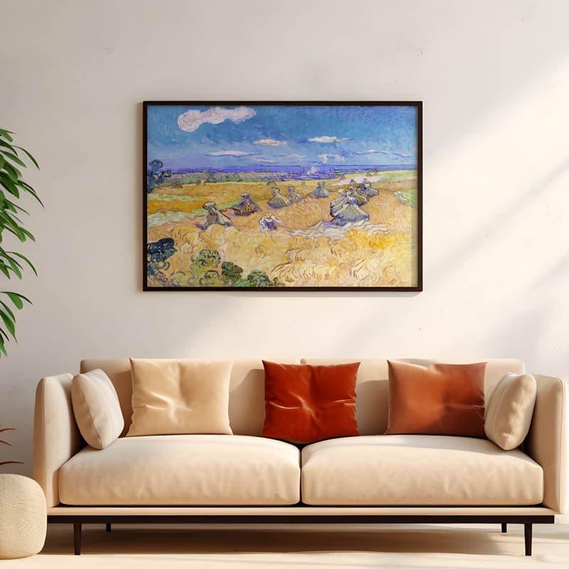 Wheat Fields With Reaper Auvers By Vincent Van Gogh - Black Frame