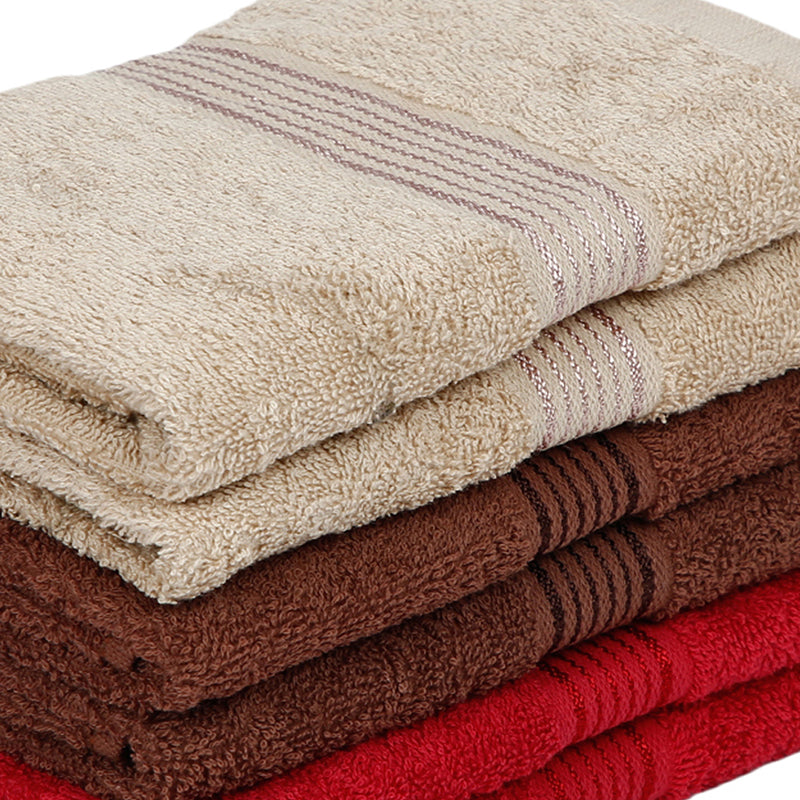 Pluma Cotton Hand & Face Towel (Brown,Red & Beige) - Set Of Six media 5