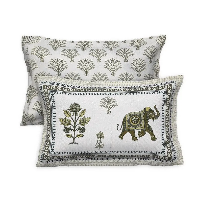 Gajesara Ethnic Cotton Bedsheet (Olive Green) - 160 TC media 5