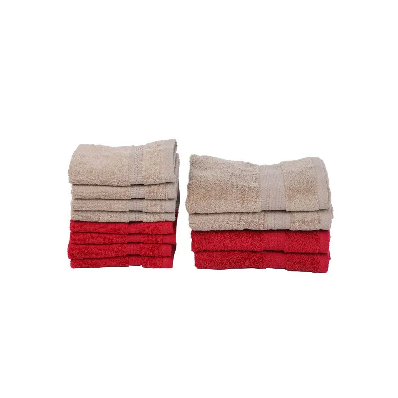 Miorah Hand & Face Towel Combo (Red & Beige) - Set Of Twelve media 3
