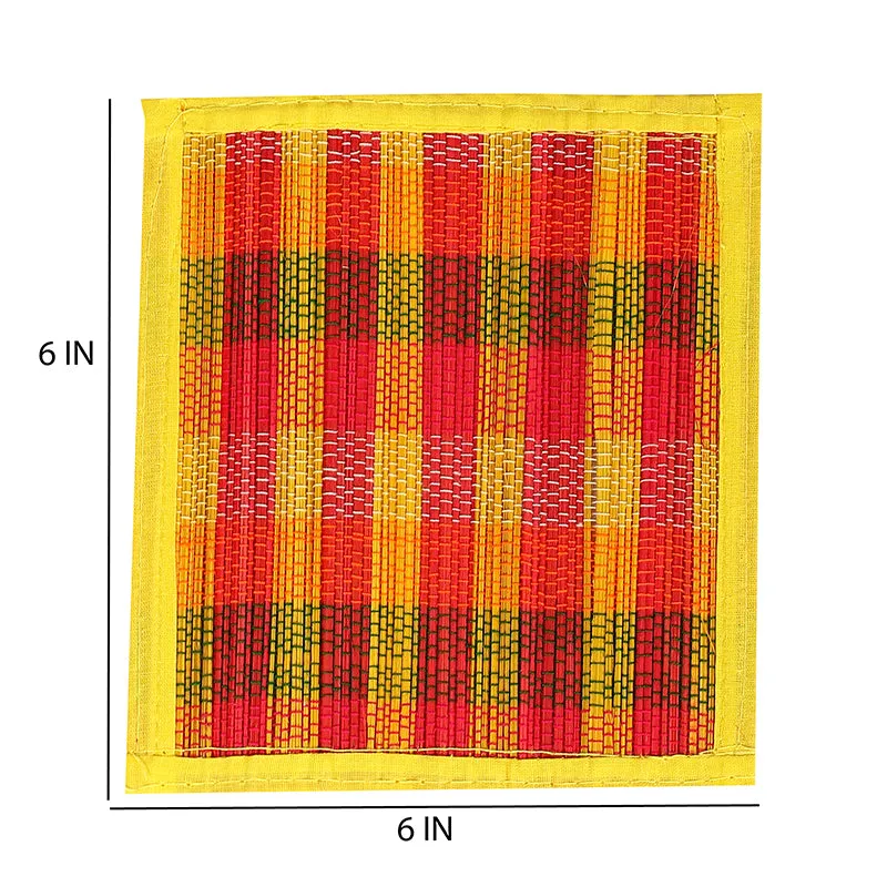 Chequered Zen Bamboo Coaster (Yellow) - Set Of Four media 5