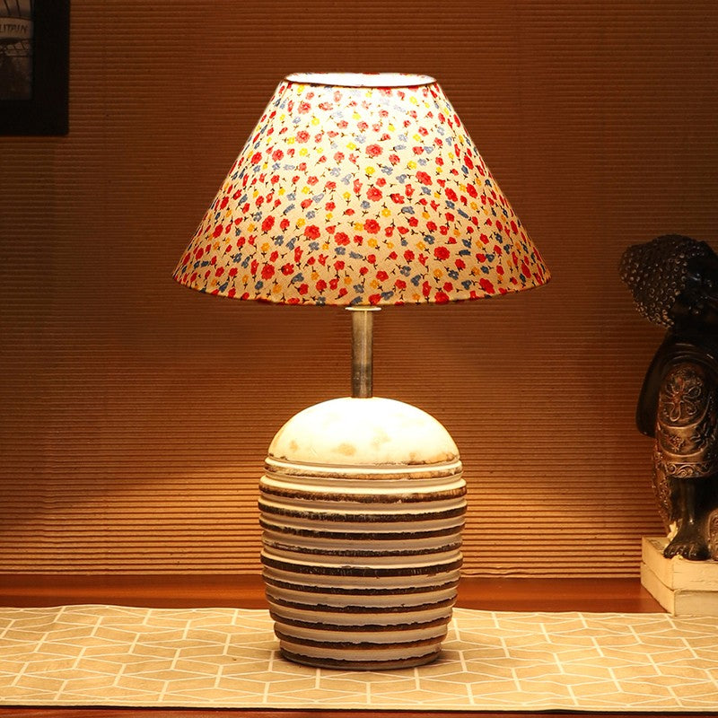 Celionis Cotton Table Lamp With Wooden Base - Multicolor