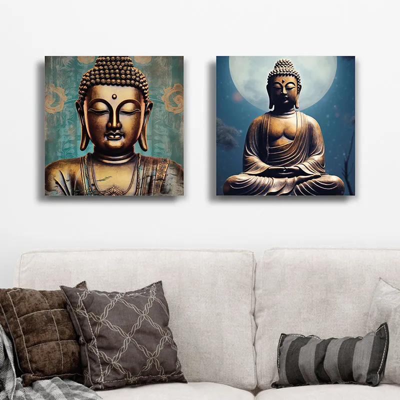 Moonlit Buddha Canvas Wall Art - Set Of Two media 6