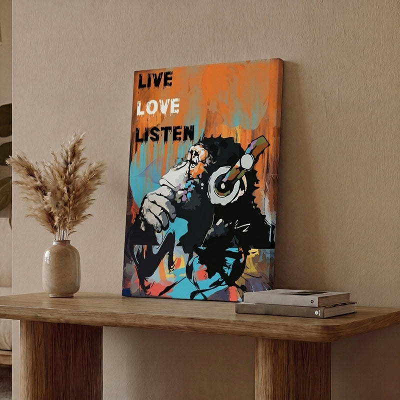 Live Love Listen Modern Ape Canvas Wall Painting