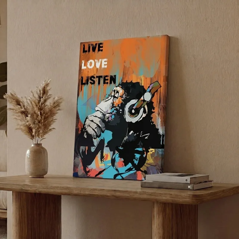 Live Love Listen Modern Ape Canvas Wall Painting media 1