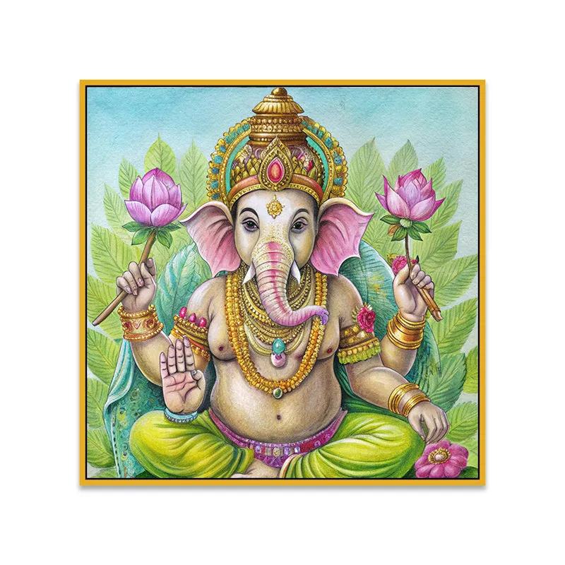 Vibrant Ganesha Canvas Wall Art With Frame media 6