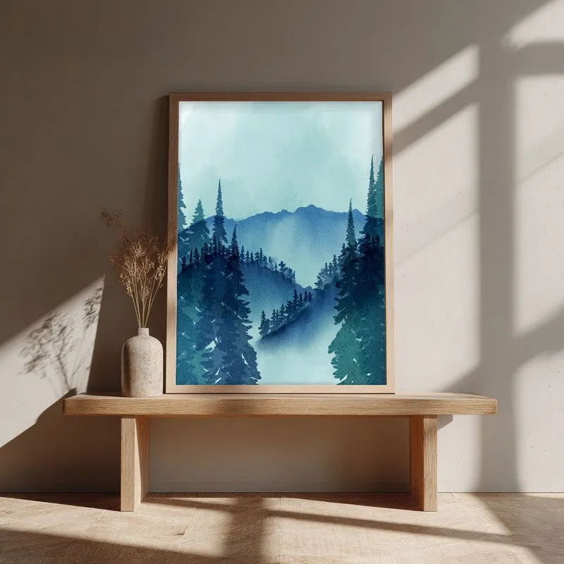 Foggy Forest Archival Paper Wall Art - Natural Brown Frame media 1